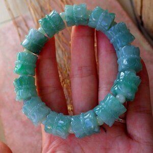 Certified Green 100% Natural A JADE Jadeite Beads Bangle Flower Bracelet 433889